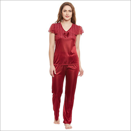 Ladies Maroon Color Night Suit