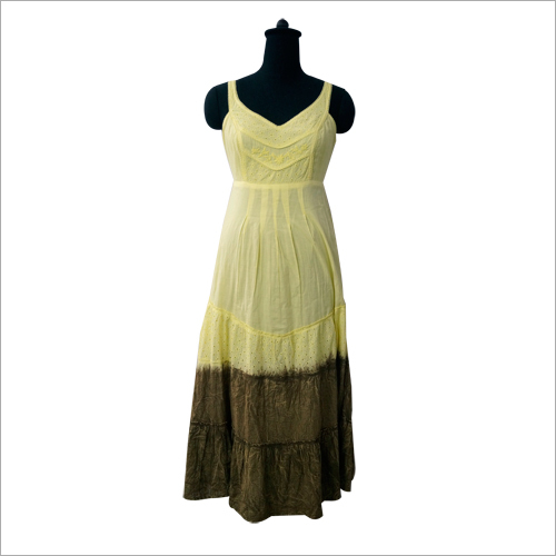 Twin Shade One Piece Dress - Cotton Material, Full Length, Yellow and Black Colors | Sleeveless, Slightly Fitted Top, Flared Bottom, Deep V-Neck Design