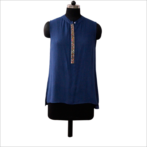 Designer Ladies Tops - Chiffon Fabric, Loose Fitting Blue Top | Unique Neck Style, Comfortable and Breathable for Summer Wear