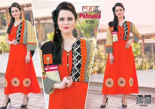Orange Hand Embroidered Kurti