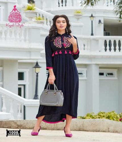 Navy Blue Fancy Embroidered Kurtis
