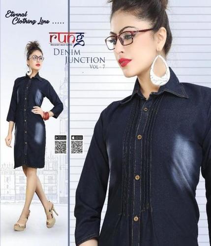 Winter Kurtis - Printed Casual Design, Full Sleeves in Navy Blue | Made from Other Material, Available in L-XXL Sizes