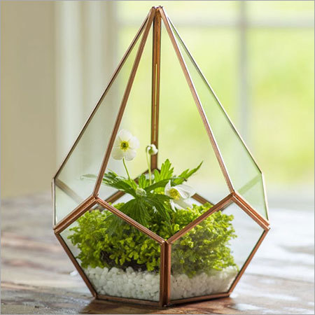 Candle Holderss - Glass & Metal, 10x10x12 Inches, Copper | Elegant Design, Durable, Easy to Clean, Geometric Shape