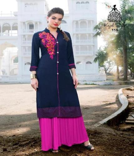 Navy Blue Embroidered Kurtis