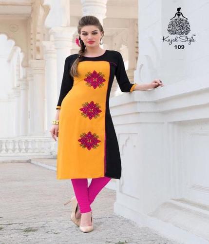 Black & Yellow Digital Printed Kurtis
