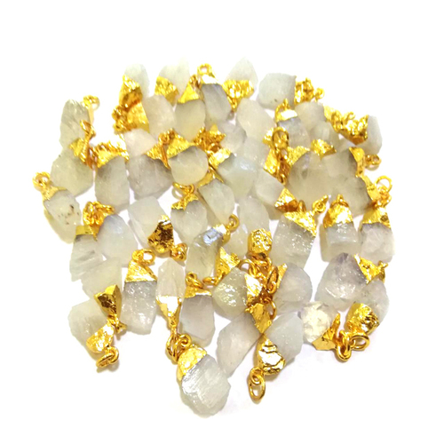 Raw Rainbow Moonstone Gold Cap Pendant Size: 10-14Mm