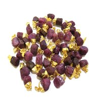 Natural Ruby Gold Electroplated Cap Rough Gemstone Pendant - 15-18mm Natural Rough Shape | July Birthstone, Custom Orders Accepted
