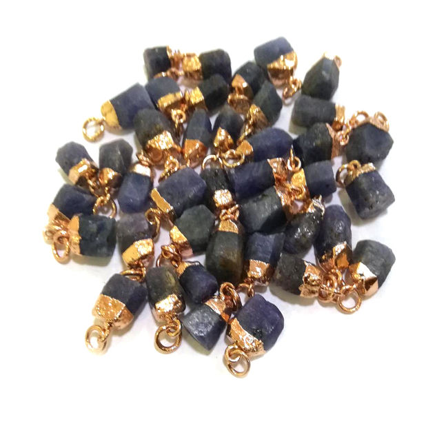 Raw Blue Sapphire Gold Cap Gemstone Pendant