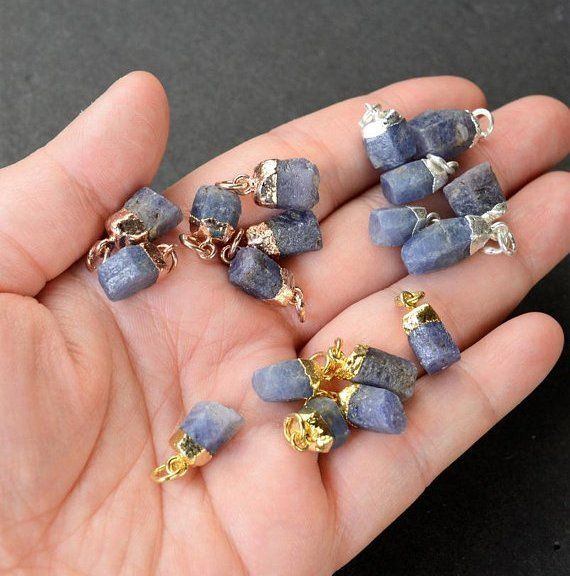 Raw Blue Sapphire Gold Cap Gemstone Pendant