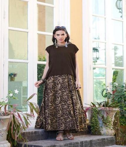 Lehga Kurti - Pure Cambric Cotton with Rayon Koti Less Work | Coffee Color, Short Sleeves, Casual Design, All Season Wear