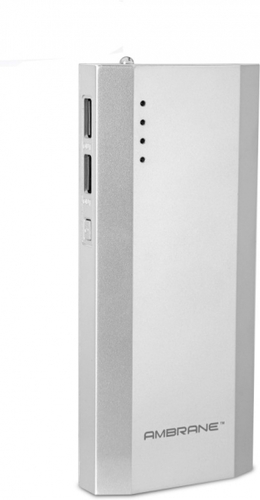 Ambrane - Aluminum Alloy 100x50x20 mm Silver, 10400 mAh Dual USB Power Bank