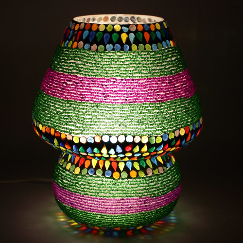 Multicoloured Beads Decorated Dome Shaped Glass Table Lamp