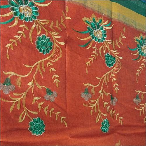 Ladies Embroidered Saree - Orange Color, Laced Closure | Elegant Embroidery for All Seasons