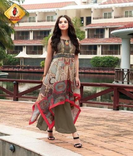 Designer Party Wear Kurtis - Pure Fancy Fabric & Georgette , Multi-Color Floral Print , Full Sleeve Style , Casual Dress