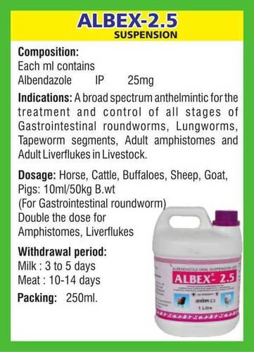 Albendazole Suspension (Albex 2.5 Suspension) Ingredients: Chemicals