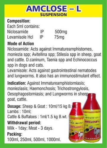 Niclosamide and Levamisole hydrochloride suspension (Amclose-L)