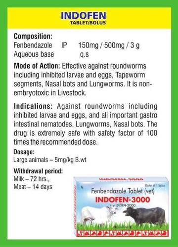 Fenbendazole Tablet/Bolus (Indofen) Ingredients: Chemicals