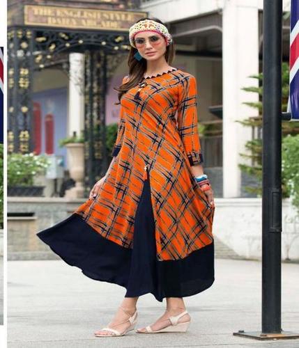 Orange & Navy Blue Branded Kurti