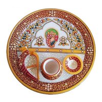 Marble Ganesh Golden Painting Pooja Thali