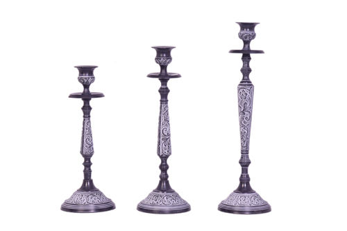 Aluminium Casted Embossed Candle Holder Set Of 3