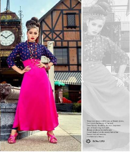 Pink & Blue Silk Kurti