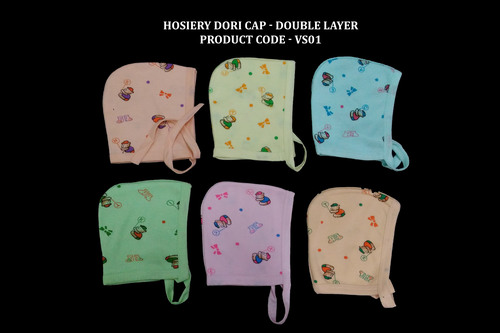 Hosiery Ear Closing Dori Cap - Hosiery Material, Age 0-6 Months, Available in All Colors | Delicate Frilled Design with Protective Flaps and Straps