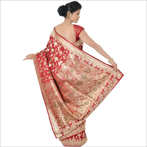 Bridal Saree - Cotton Silk Material, Embroidered Resam Work | Banarsi Style with Bead Closure for All Seasons