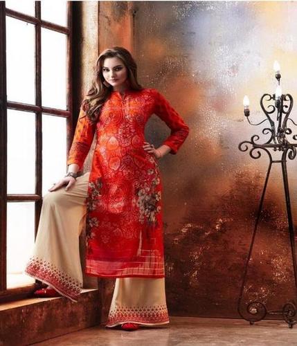 Kashmiri Kurtis - Rayon Printed Top, Multi Color, Full Sleeves, Embroidered Work