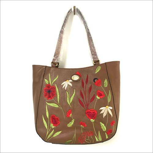Ladies Embroidered Leather Tote Handbag