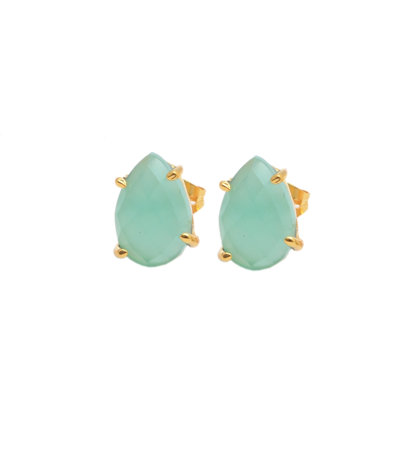 Pear Shape Gemstone Prong Stud Earring - Gold Plated Gemstone Earrings For Women