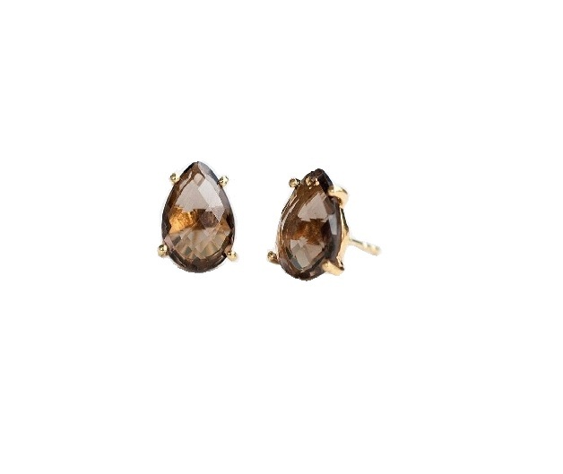 Pear Shape Gemstone Prong Stud Earring - Gold Plated Gemstone Earrings For Women