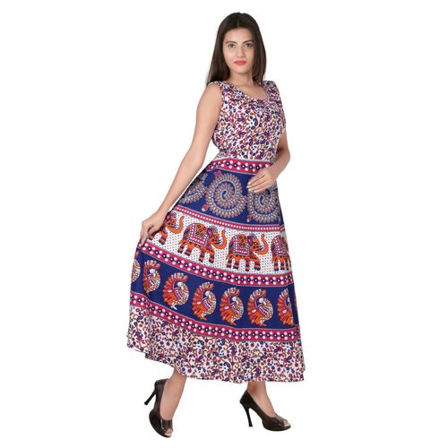 Multi Colour Jaipuri Traditional Long Midi Dress