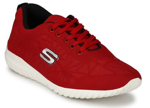 SPORTS SHOES - Fabric Upper, Canvas Lining, Size 6-10 | Round Toe Style, Colors: Red, Black, Grey, Rubber Outsole, Dry Cleaning Feature