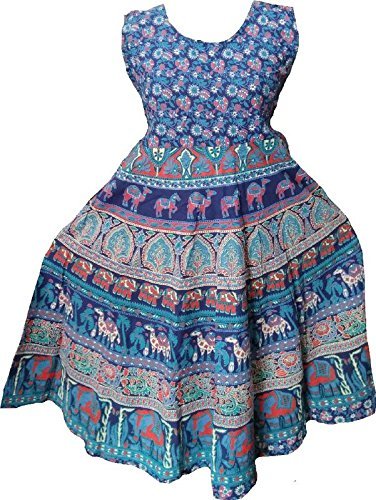 Printed Jaipuri Long Cotton Dress Bust Size: 44 Inch (In)