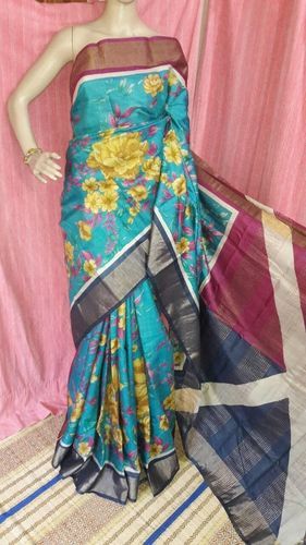 Digital Print Zari Work Tussar Saree