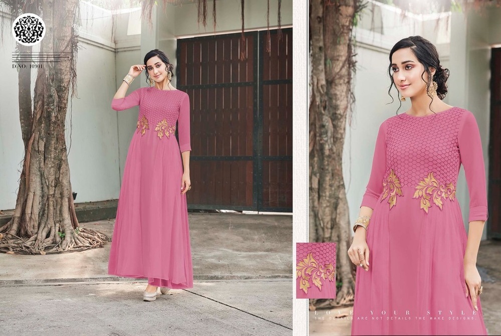 Georgette Embroidery Work Gown Stylish Kurti