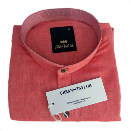 Men's Orange Chinese Collar Shirt