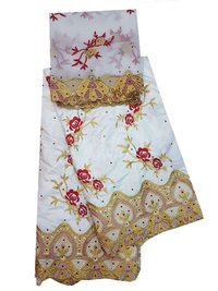 Bazin Embroidery Unstitched suite with White Color