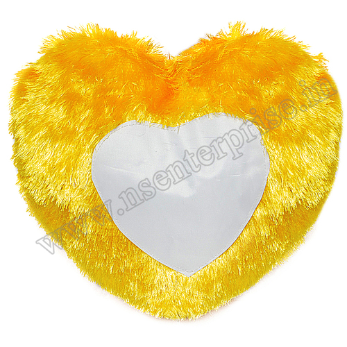 HEART FUR SUBLIMATION PILLOW YELLOW - Satin Cover, Heart Shape | Sublimation Paper & Ink Compatibility, Classy Design, Perfect Print Quality