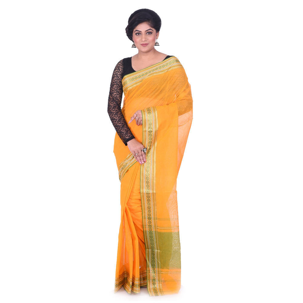 Ladies Orange Woven Cotton Tant Saree