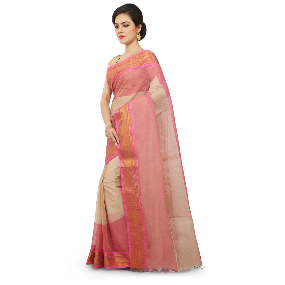 Ladies Multicolor Woven Cotton Traditional Tant Saree