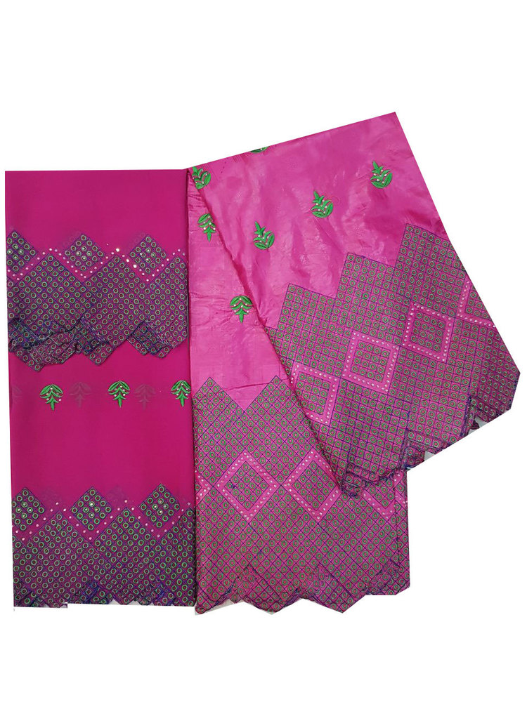 Pink Cotton Emboridery 5 meter Bazin embroidery with stones and 2.25 meter scarf head tie