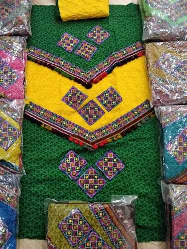Kutchi print hand work dress Material