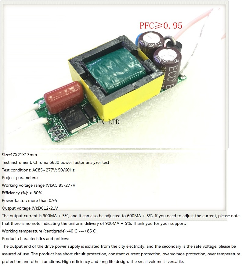 Built-in Led Driver Power Supply 3-6x3w Input Ac 85-277v Output Dc 12v-21v/900maÂ±5%