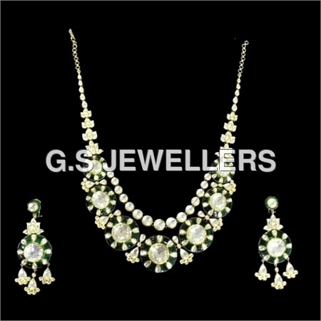 Kundan Meena Polki Chandbali Necklace Set