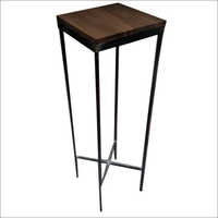 Wooden Top Wrought Iron Stool - Stainless Steel And Wrought Iron, Antique Silver Finish With Fireproof Standard