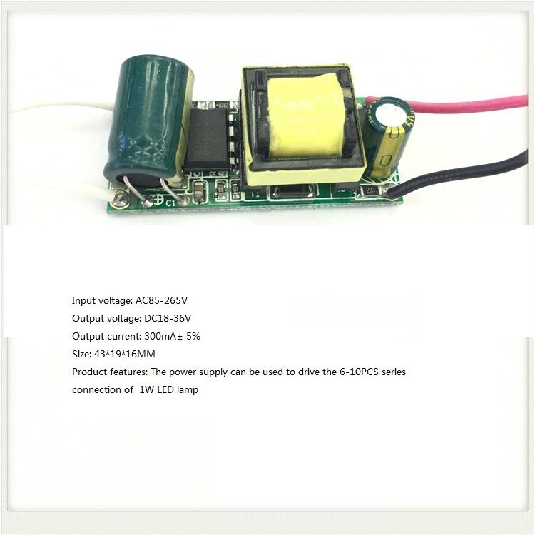 Built-in Led Driver Power Supply 6-10x1w Input Ac85-265v Output Dc18-36v/300ma5%