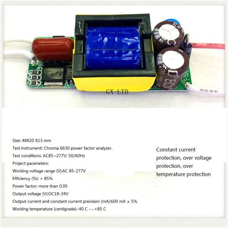Built-in Led Driver Power Supply 6-10x3w Input Ac85-277v Output Dc18-34v/600ma5%