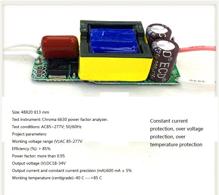 Built-in Led Driver Power Supply 6-10x3w Input Ac85-277v Output Dc18-34v/600ma5%