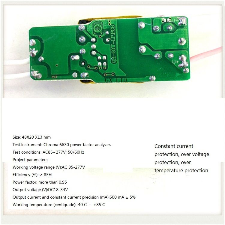 Built-in Led Driver Power Supply 6-10x3w Input Ac85-277v Output Dc18-34v/600ma5%